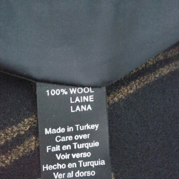 Halston Lifestyle Black Brown Windowpane Wool Toggle Closure Wrap Skirt Size 18 - Picture 9 of 10